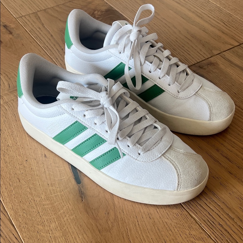 Adidas Women's White and Green Sneakers